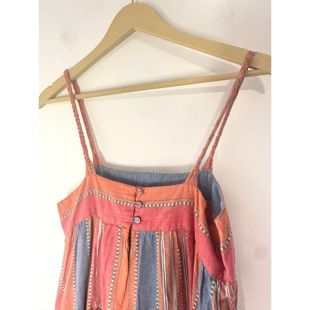 dRA Los Angeles Striped Tiered Midi Dress Womens‎ Small Orange Blue Boho Cotton - Picture 6 of 11